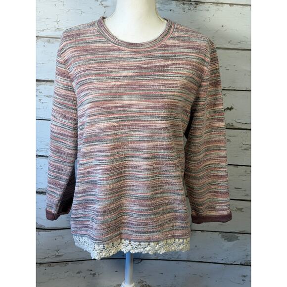Hannah Sweaters - Hannah Petite Boutique Women's sweater striped w/lace trim sz PXL